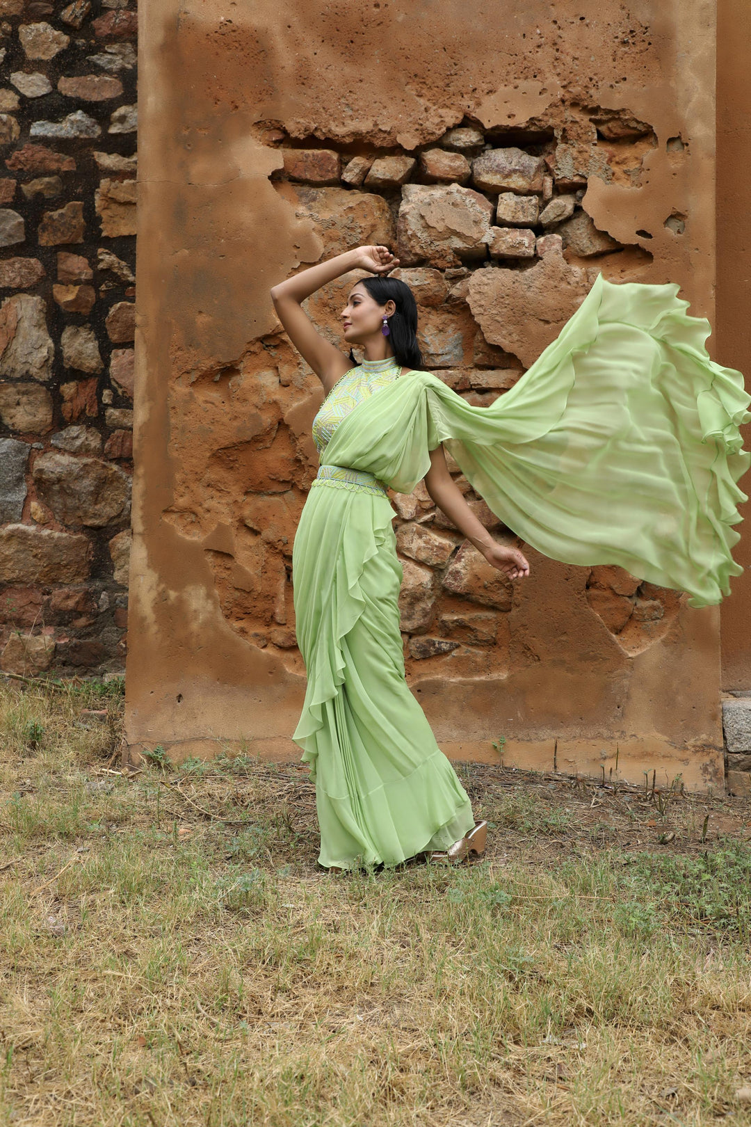 MINT GREEN DRAPE SAREE