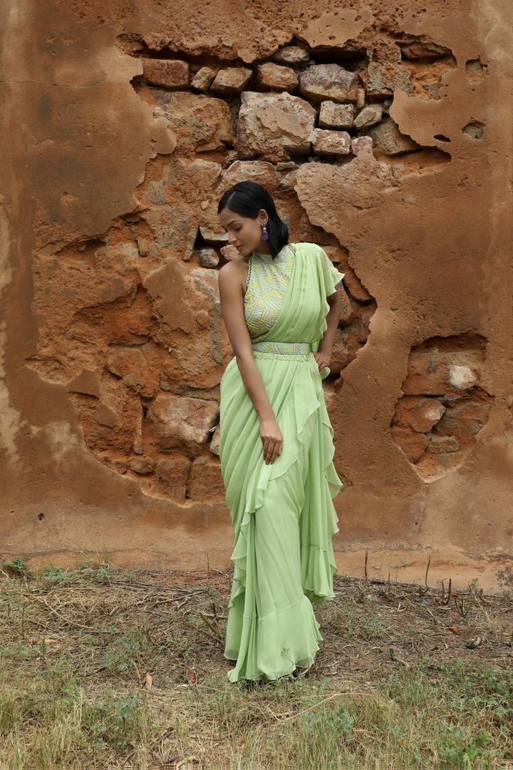 MINT GREEN DRAPE SAREE