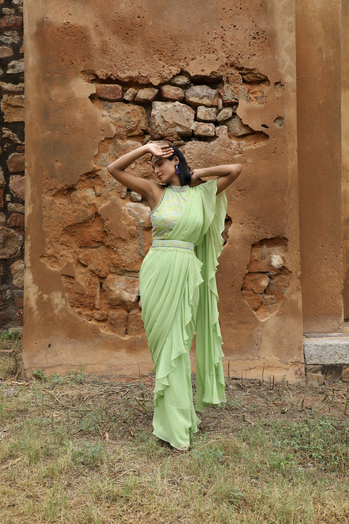 MINT GREEN DRAPE SAREE