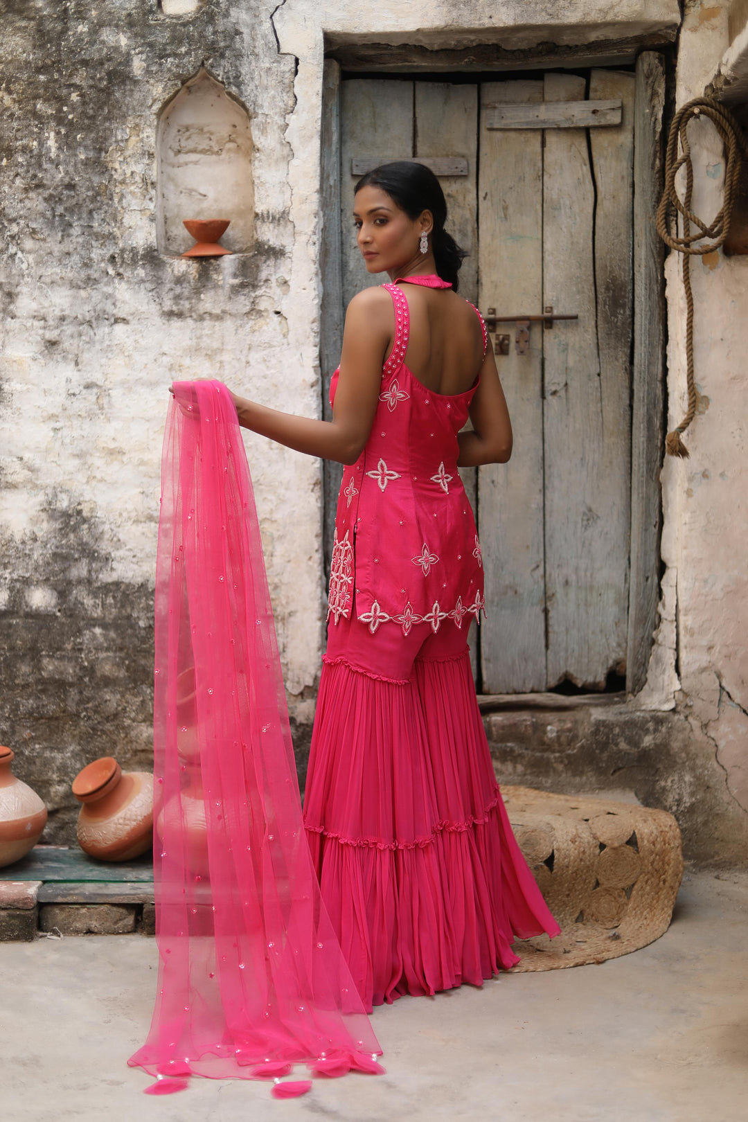 FUSCIA PINK HALTER GARARA SET