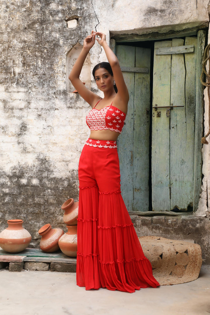 RED CROPTOP AND GARARA SET