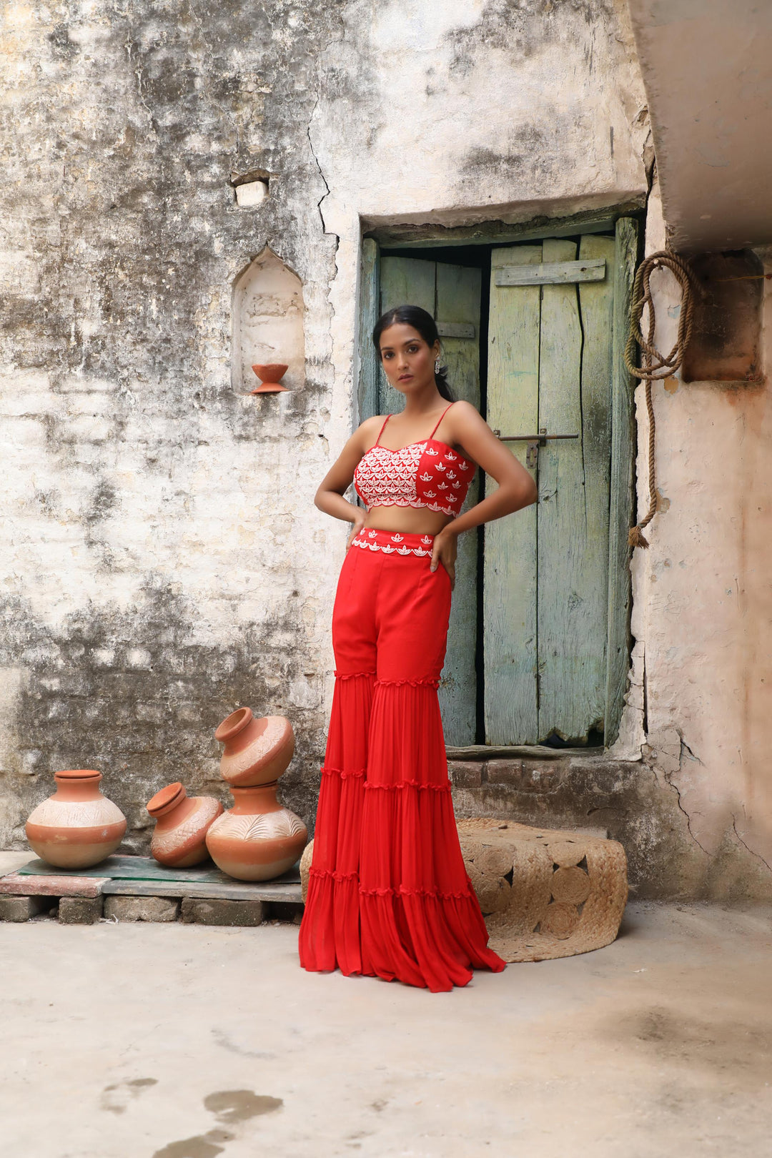 RED CROPTOP AND GARARA SET