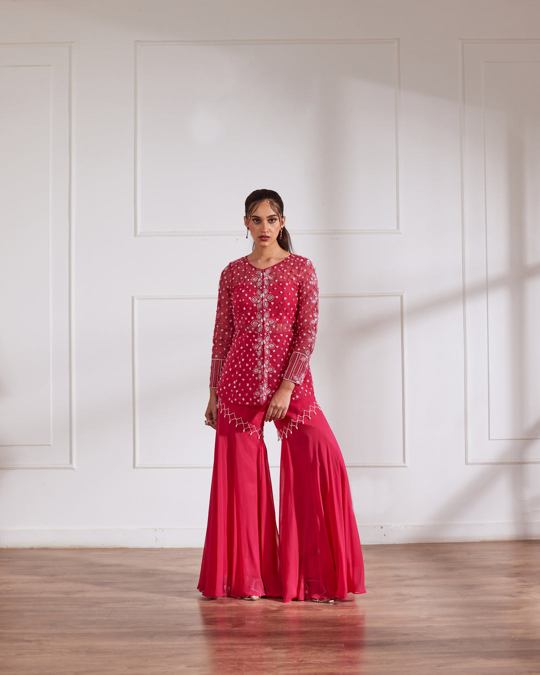 FUSCIA PINK PEPLUM AND SHARARA SET