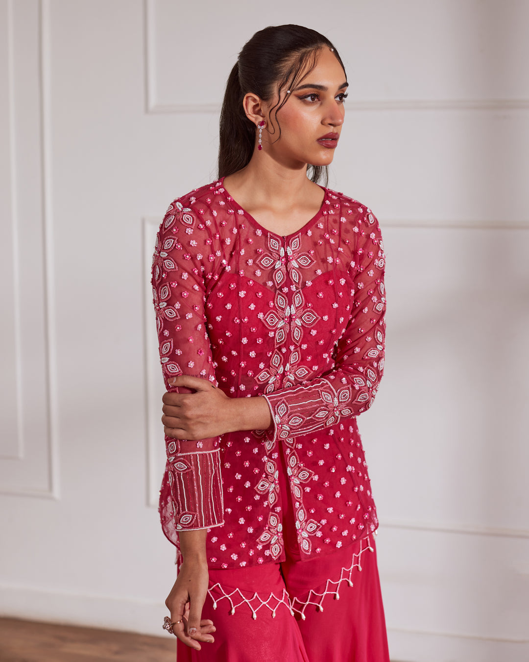 FUSCIA PINK PEPLUM AND SHARARA SET