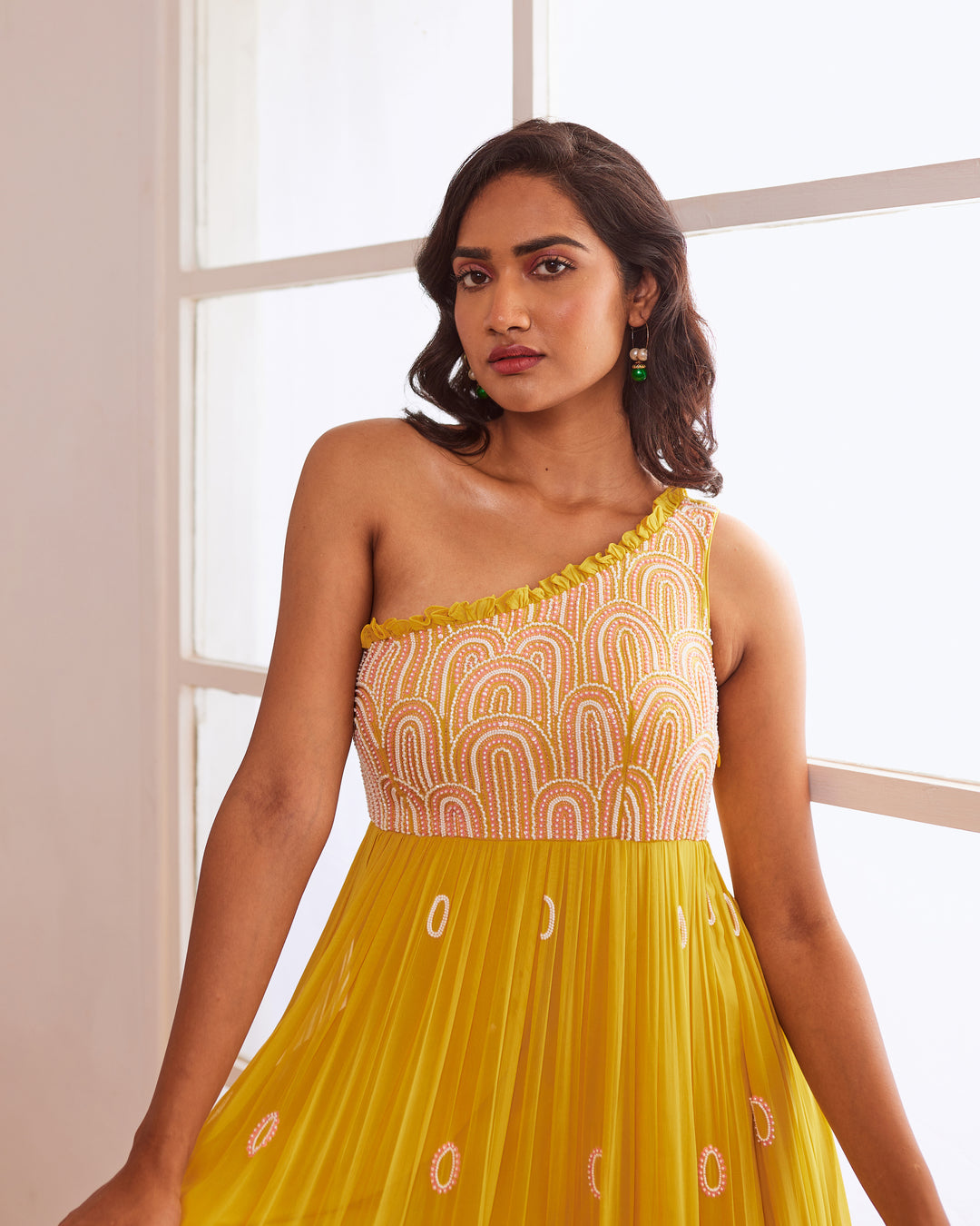 one shoulder anarkali dress PEACH CUT OUT ONE SHOULDER OVERLAP ANARKALI 16 / Custom