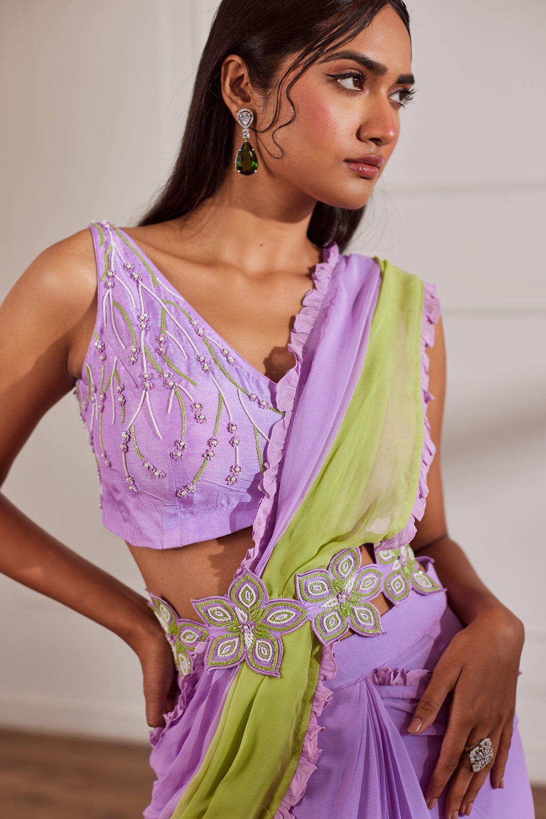 LILAC AND GREEN OMBRE SAREE