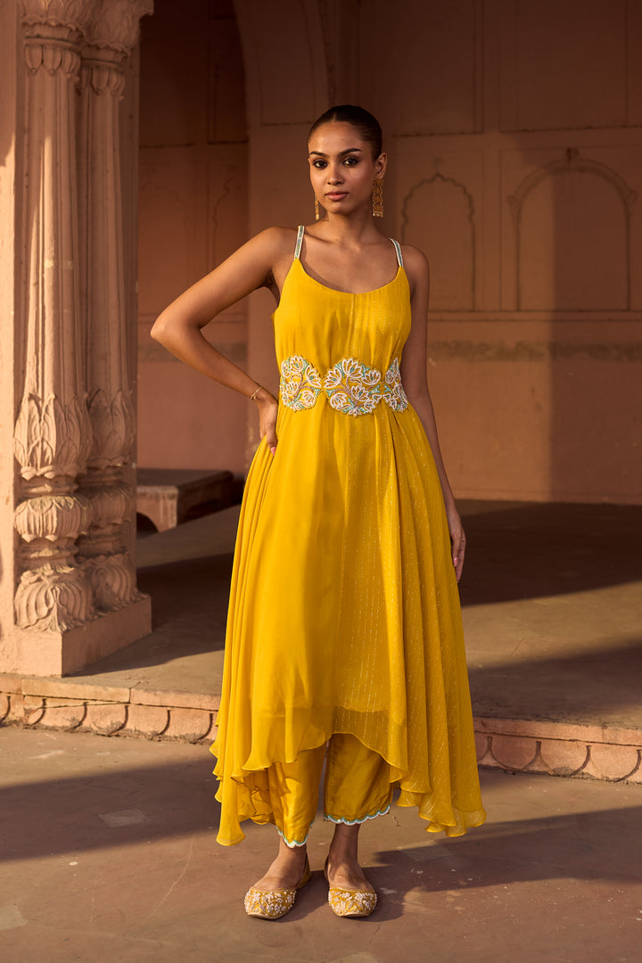 YELLOW FLARED KURTA SET