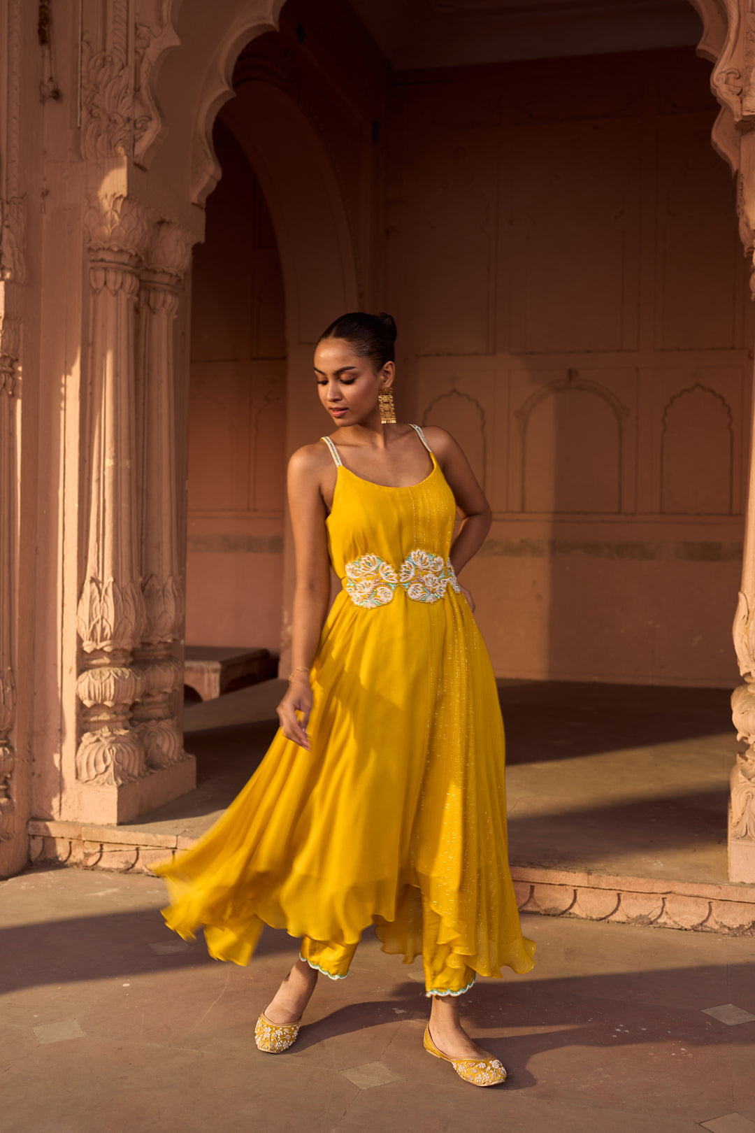 YELLOW FLARED KURTA SET