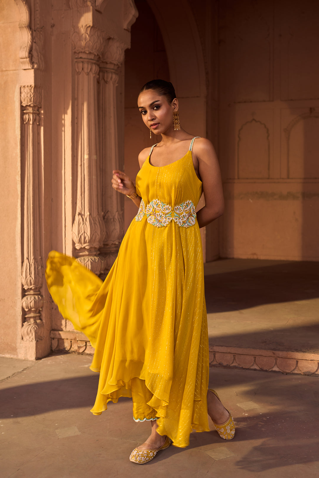 YELLOW FLARED KURTA SET