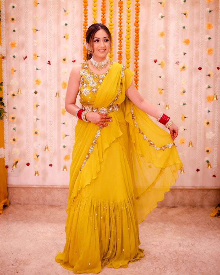 SRISHTI IN LIME GREEN LEHENGA SAREE